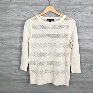 LAST CHANCE  BR | Ivory Crewneck Stripe Eyelet Spring Sweater